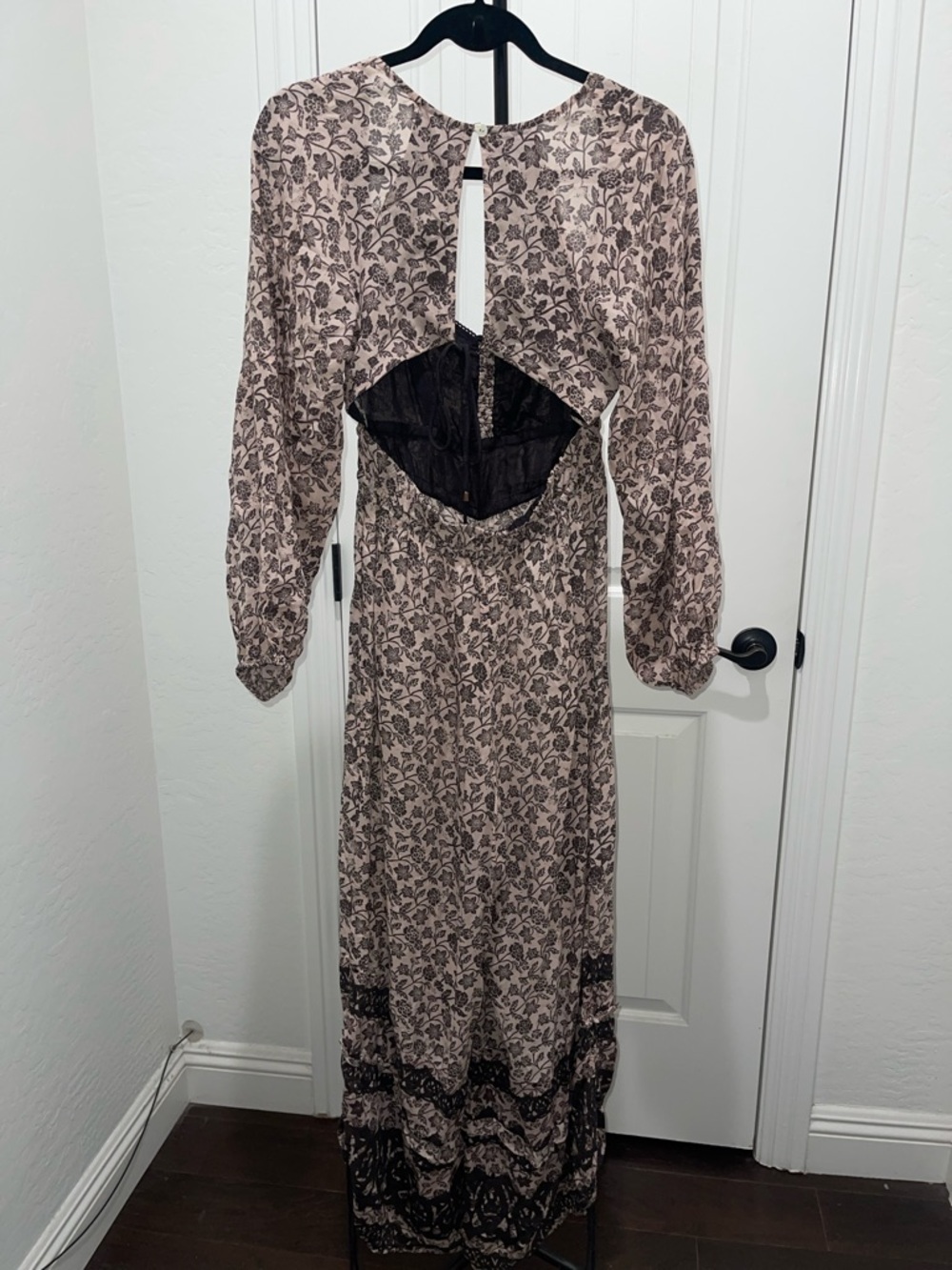 FREE PEOPLE Soulmate Jumpsuit Wide Convertible Leg Floral Print Brown Tan Sz XS - Picture 5 of 16
